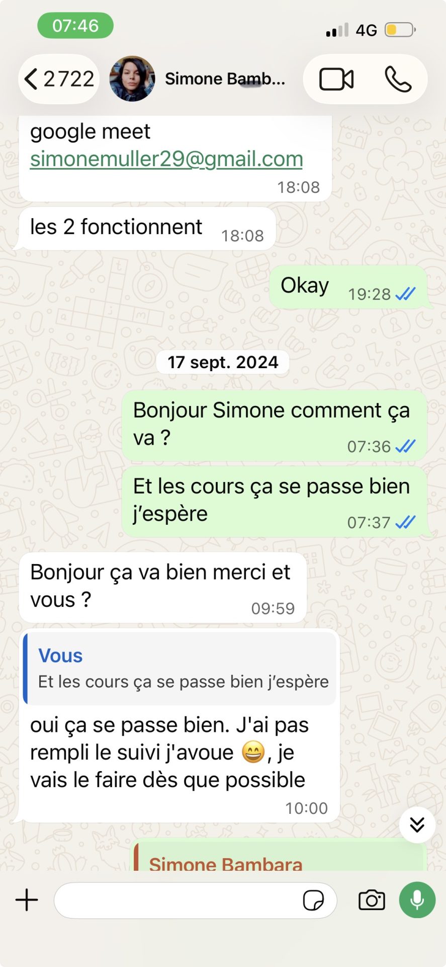 Témoignage WhatsApp sur les progrès en bambara d'un apprenant Bamacours