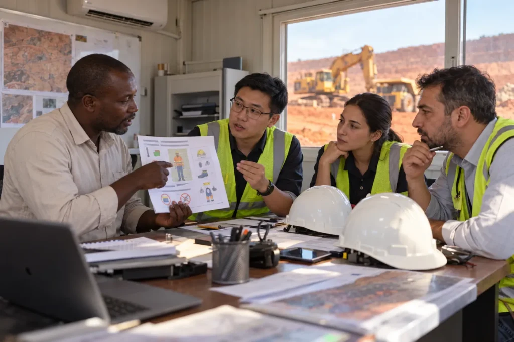 Formateur malien de Bamacours qui fait travailler le français de la sécurité à des ingénieurs étrangers sur un site minier au Mali